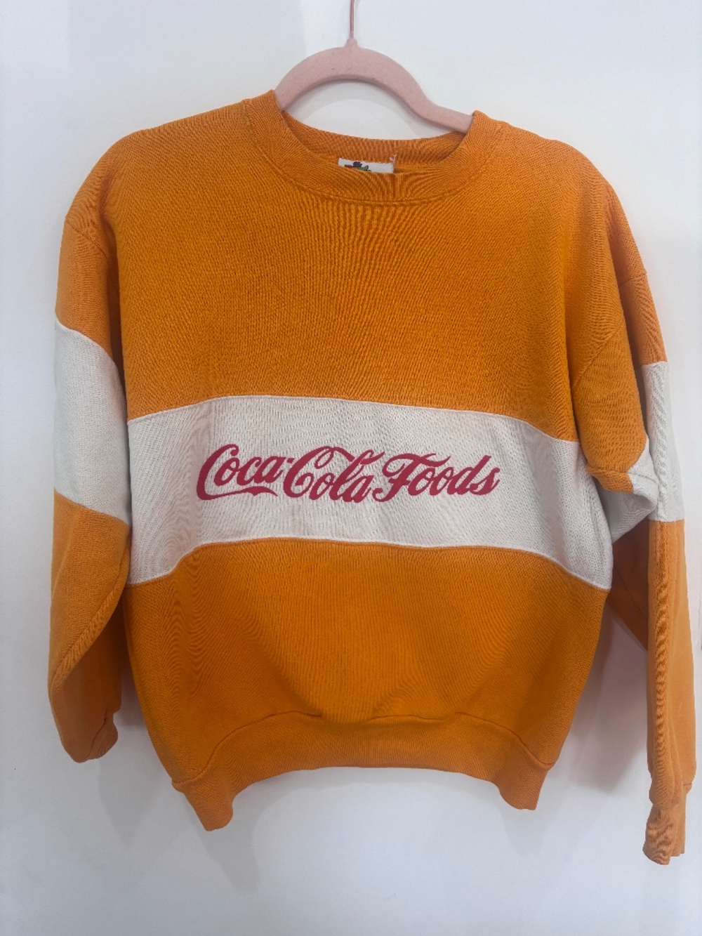 Vintage 1980s Coca-Cola Foods Sweatshirt Small Yellow Orange Colorblock Crewneck